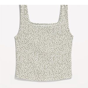 NWT OLD NAVY Fitted Printed Square-Neck Ultra-Cropped Rib-Knit Tank Top GREEN LE